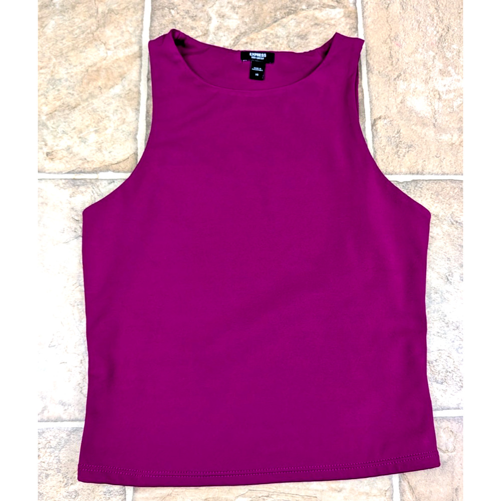 Express Body Contour sz XS High Neck Cropped Tank Top pinkish purple 0484